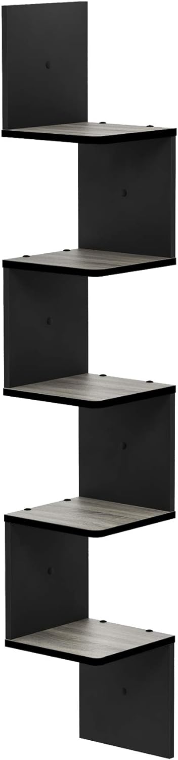 Furinno ROSSI Corner Floating Shelves for Wall, 5-Tier Corner Square Wall Shelf, Radial Floating Book Shelf, for Bathroom, Bedroom, Living Room, French Oak