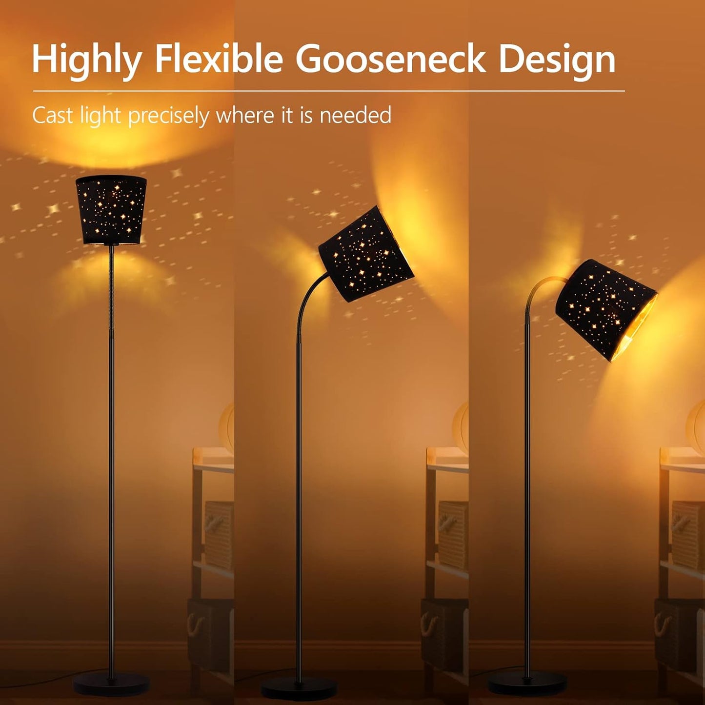 LED Floor Lamp, Standing Lamp for Living Room with Linen Lamp Shade,Adjustable Gooseneck Modern Reading Light,Floor Lamps for Bedroom,Office,Farmhouse,6W LED Bulb Included