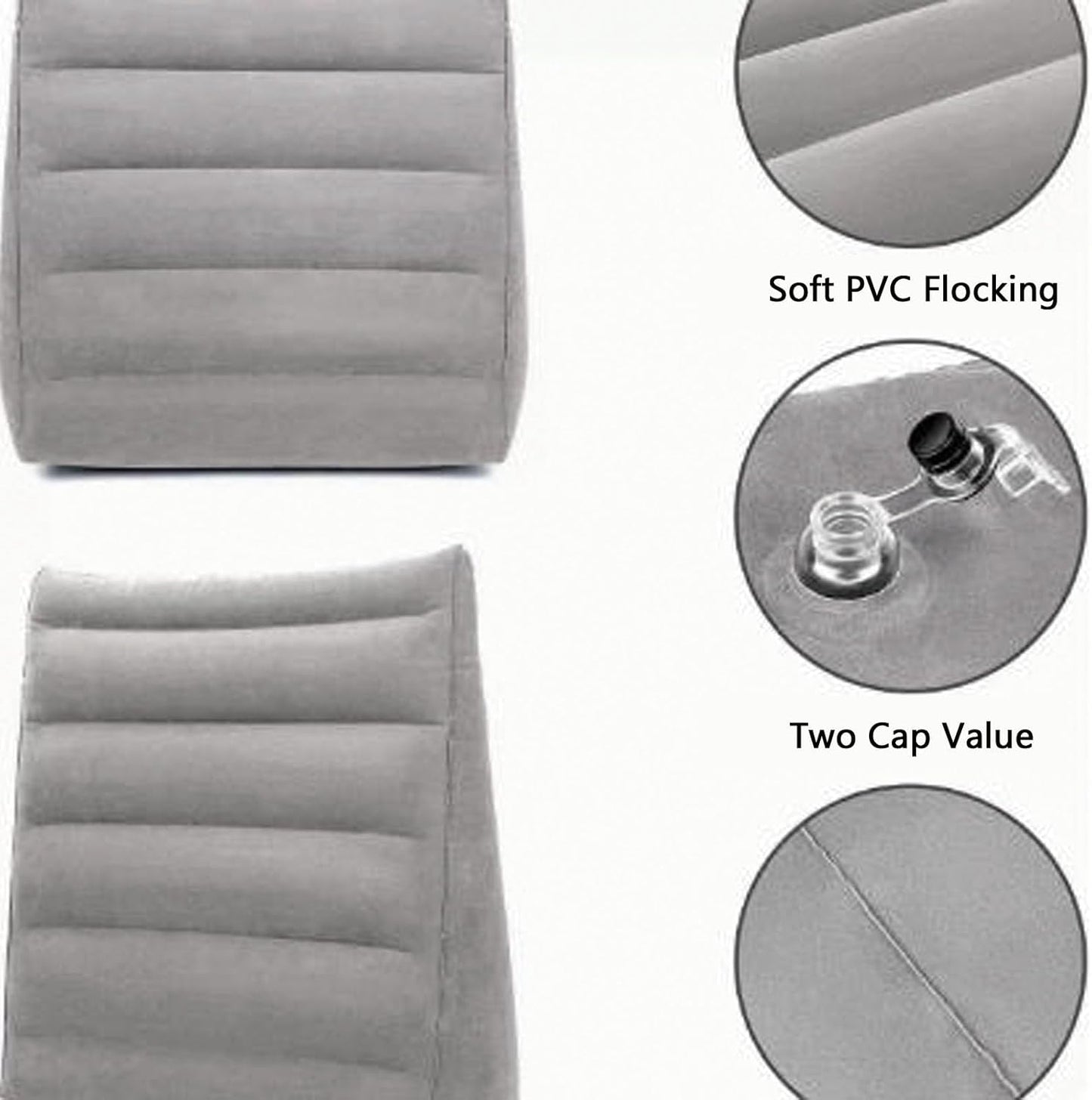 QISHENG Inflatable Wedge Pillow - Lightweight Travel Wedge Pillow for Sleeping, Reading, Camping, Back Pain Relief, Post-Surgery, Snoring and Leg Support, Ideal Sleep Wedge for Adults, Grey