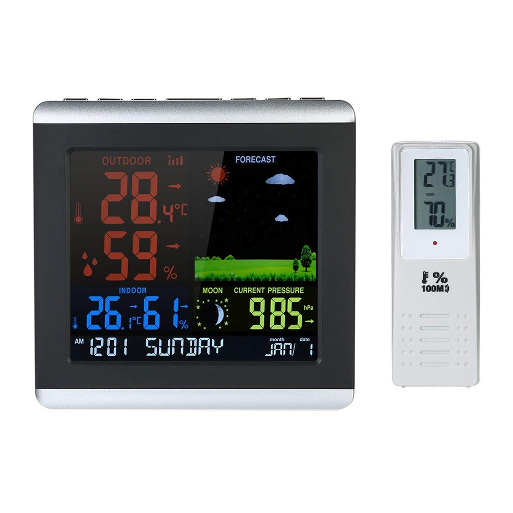 Digital Thermometer Hygrometer Weather Station，Color LCD Forecast Clock