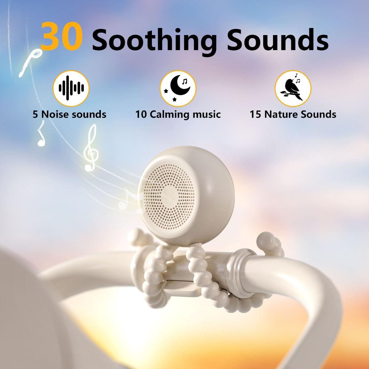 Easysleep Portable Sound Machine for Baby Adult White Noise Machine with 30 Soothing Sounds 32 Volume Levels 4 Timer Sleep Soother Rechargeable Shush Brown Noise Machine for Home, Travel & Office
