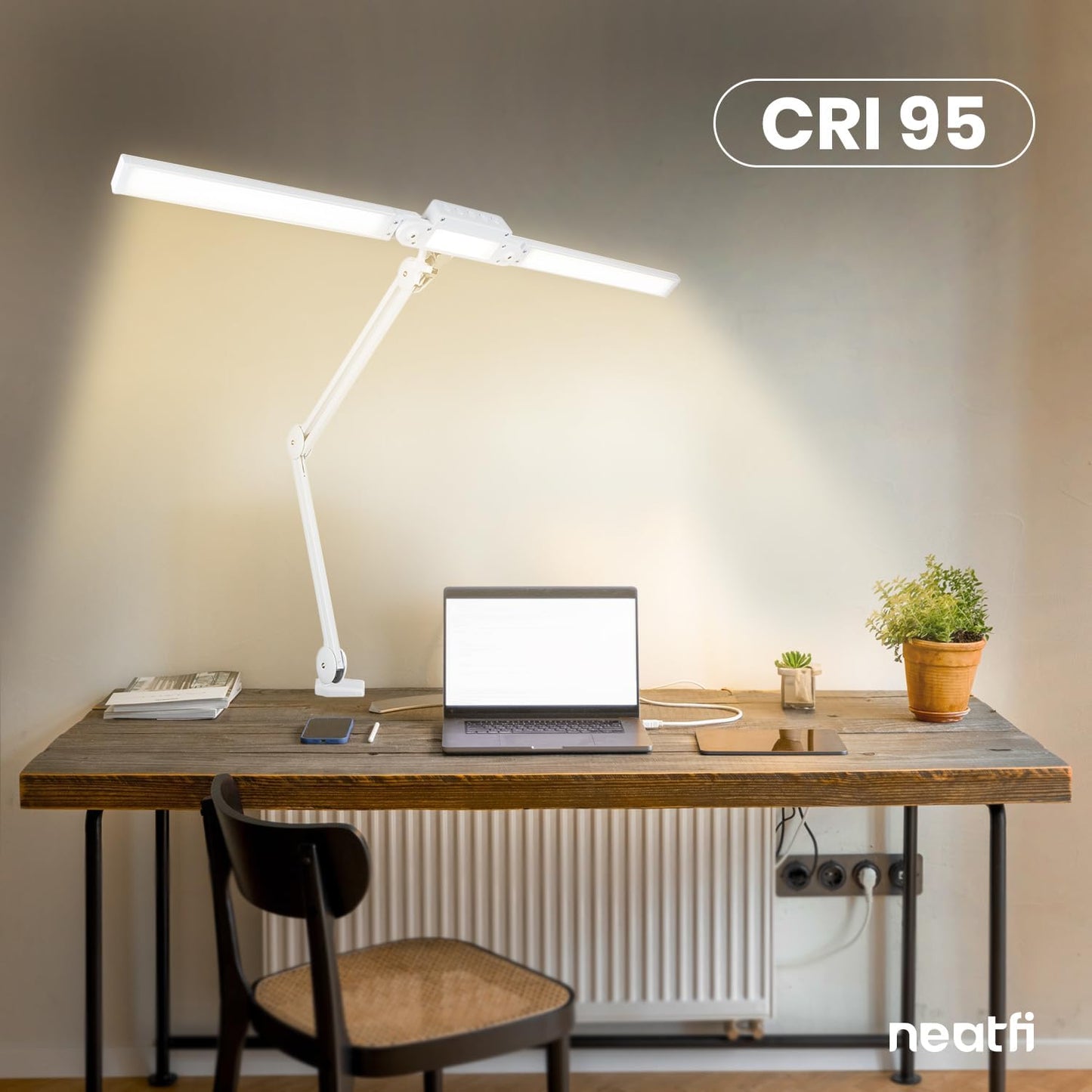 Neatfi LED Desk Lamp | 3,000 Lumens | Dimmable 30W Desk Light | 360 SMD LEDs | CRI 95 | Adjustable Color Temperature | Task Lamp for Home, Office, or Workbench (CCT, White, 41 Inches)