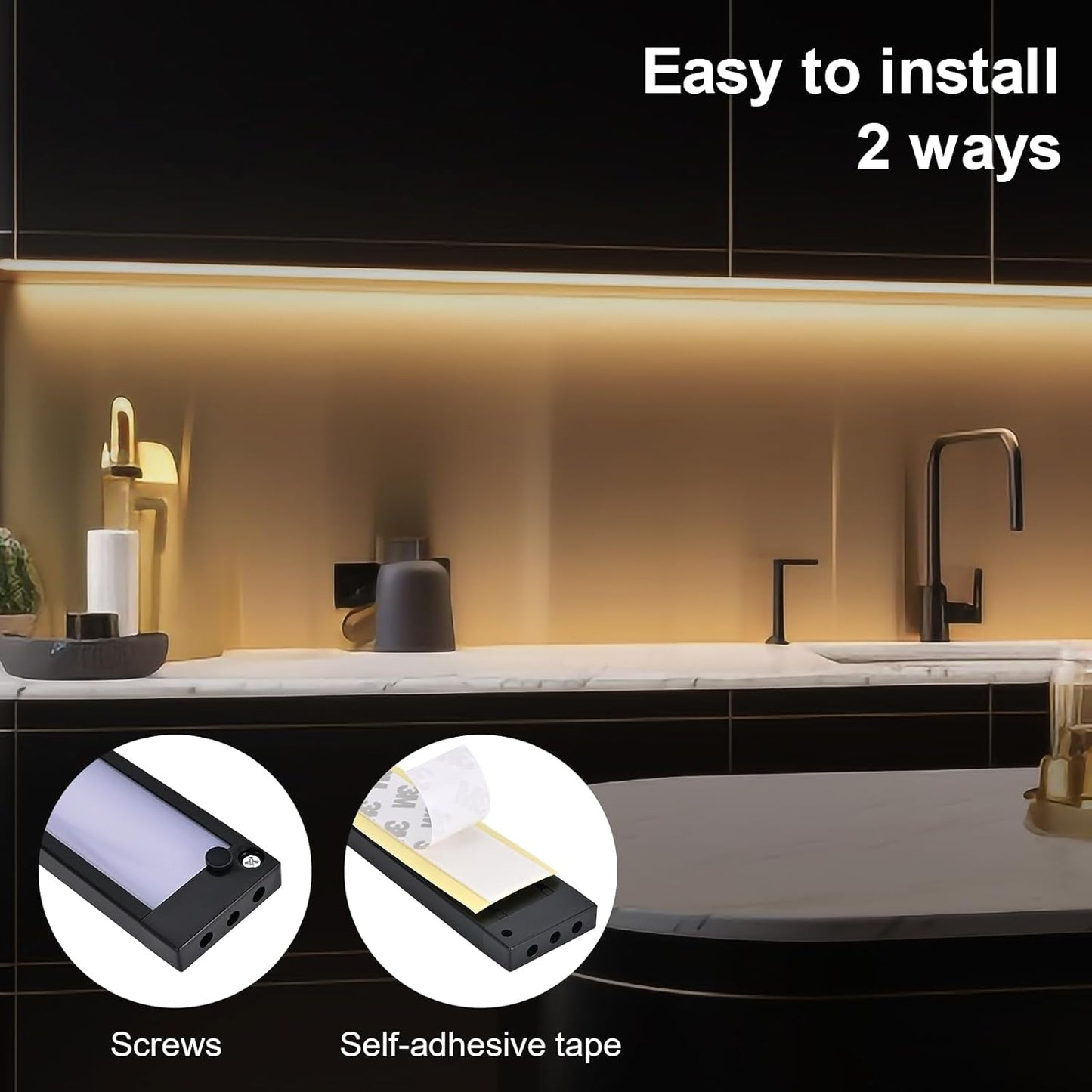 3pack 12inch Dimmable LED Under Cabinet Light Kit, 2700K to 6000K Smart LED Under Counter Lighting Fixture, Compatible with Alexa, Google Assistant, for Kitchen, Pantry, Shelf (Black)