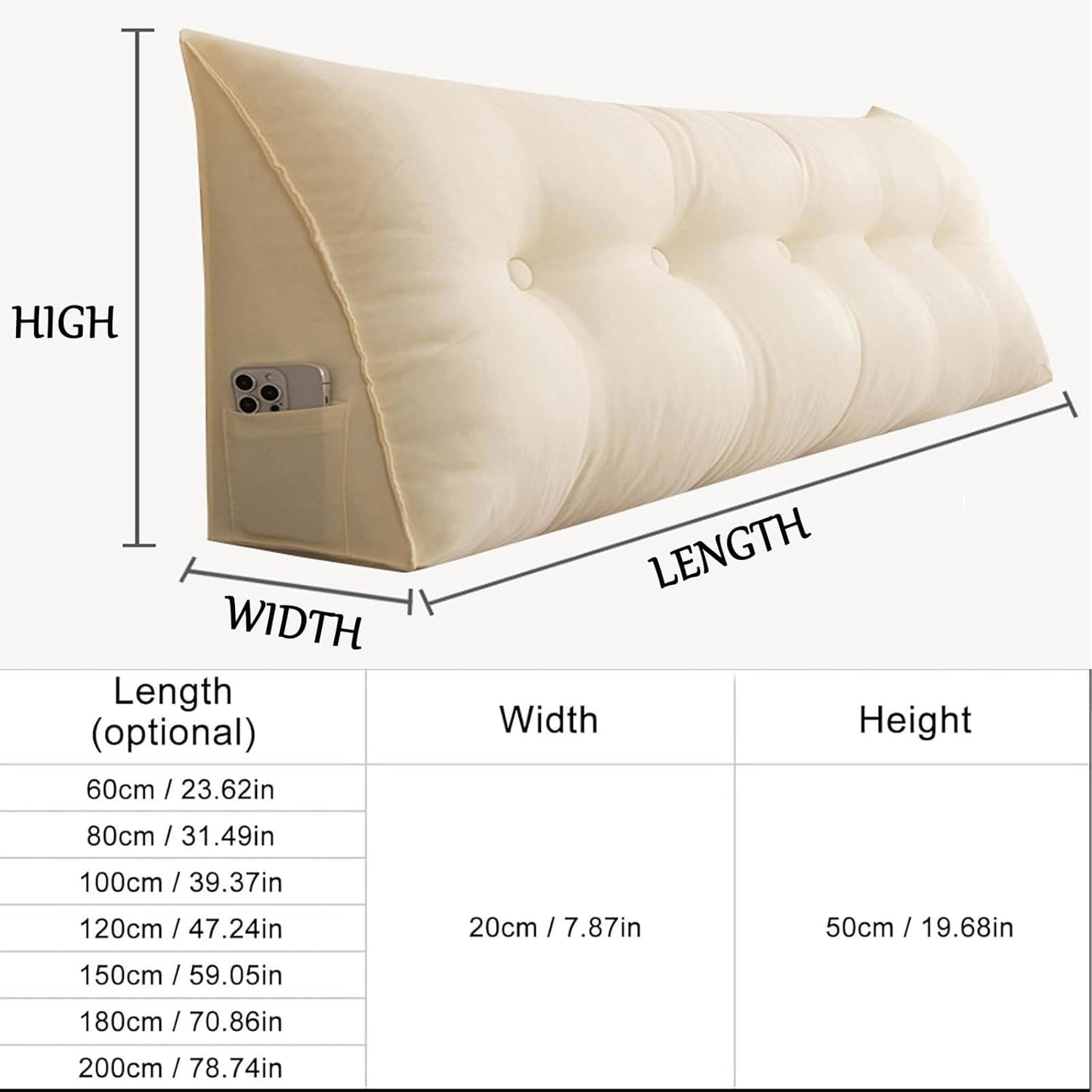 Large Headboard Wedge Pillow Bed Reading Pillow, Comfortable Wedge Reading Pillow Lumbar Support Cushion for Bedroom Dorm Garden Sofa,F,60cm