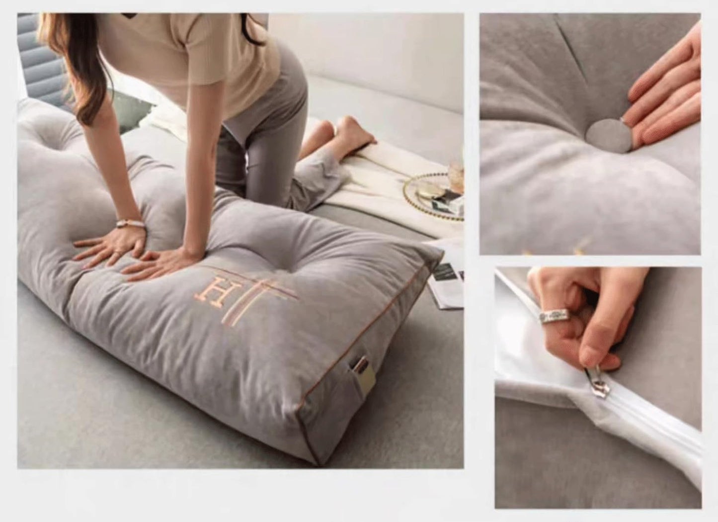 Headboard Pillow Backrest Reading Pillow Large Daybed Cushion Lumber Back Pad Support Positioning Sofa Bed Rest Pillow(Size:60x50x20cm,Color:Grey)