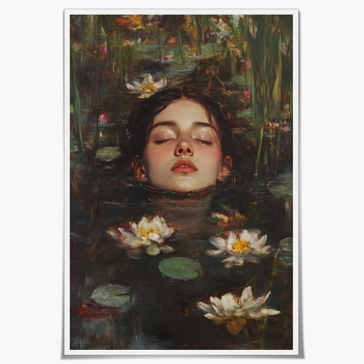 Ophelia Into Lake Dark Academia Canvas Wall Art Moody Victorian Floral Print Gothic Occult Home Decor Antique Oil Painting Rustic Vintage Poster Cottagecore Aesthetic Picture 12x18inch Unframed