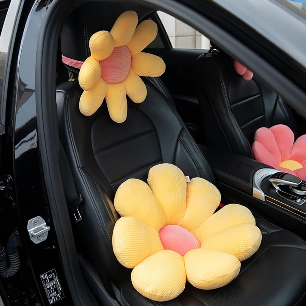 Yellow Daisly Flower Headrest Pillow for Car Cute Neck Pillow for Driving and Travelling Girly Car Accessories