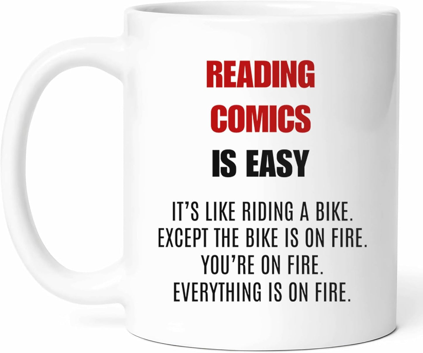Reading Comics Is Easy Mug - Book Fan Coffee Cup - Graphic Reader Funny Gift From Friends - Superhero Tea Mugs - Illustrated Story Cups - 11 Oz Ceramic Gifts For Lovers, Birthday, Him, Her, Christmas