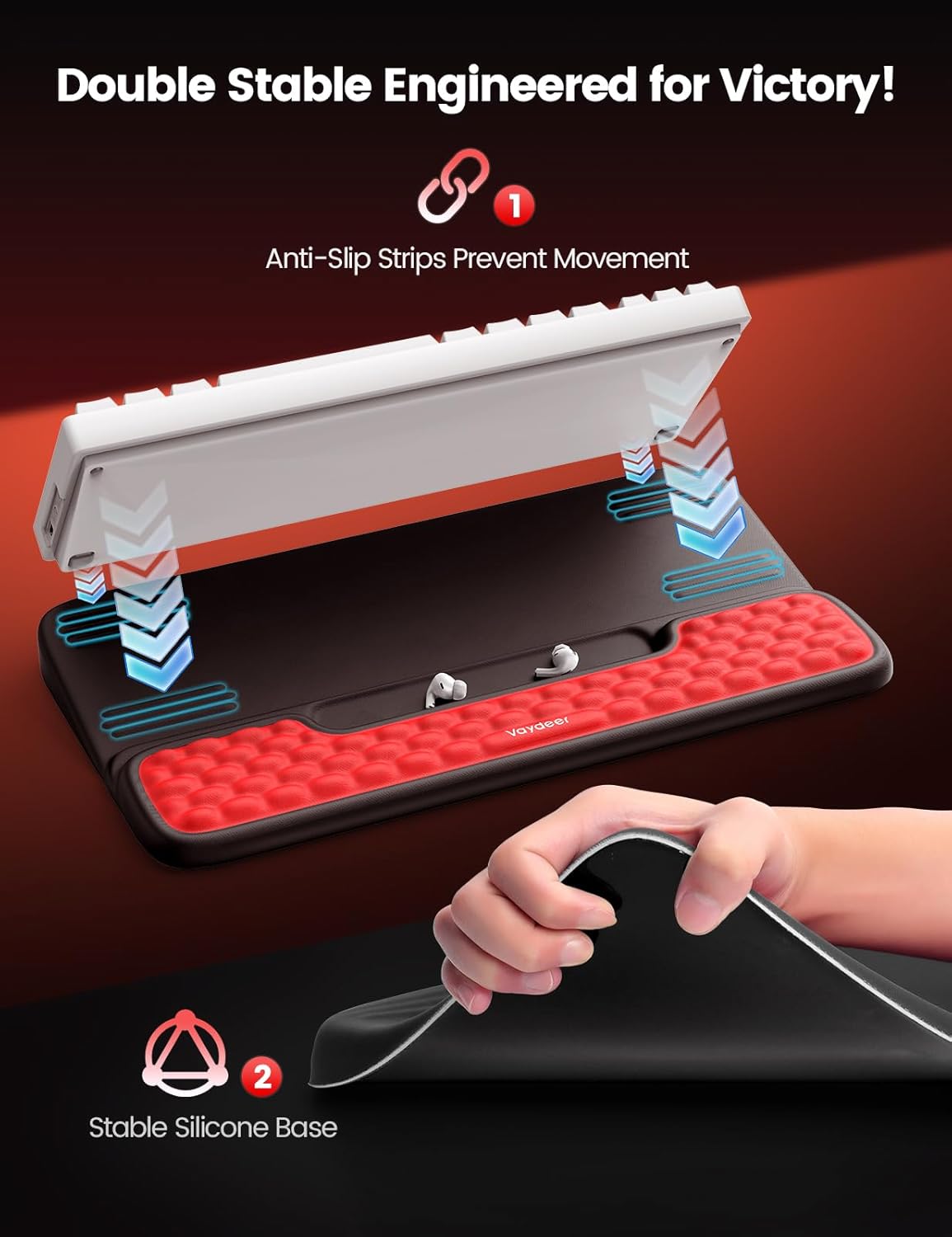 Vaydeer Keyboard Stand with Wrist Rest, Gaming Wrist Support Pad, Ergonomic Hand Rest Arm Soft Memory Foam for Palm Typing Comfort, Tilt Keyboard Riser Holder Lift Computer Desk Accessory Office Home