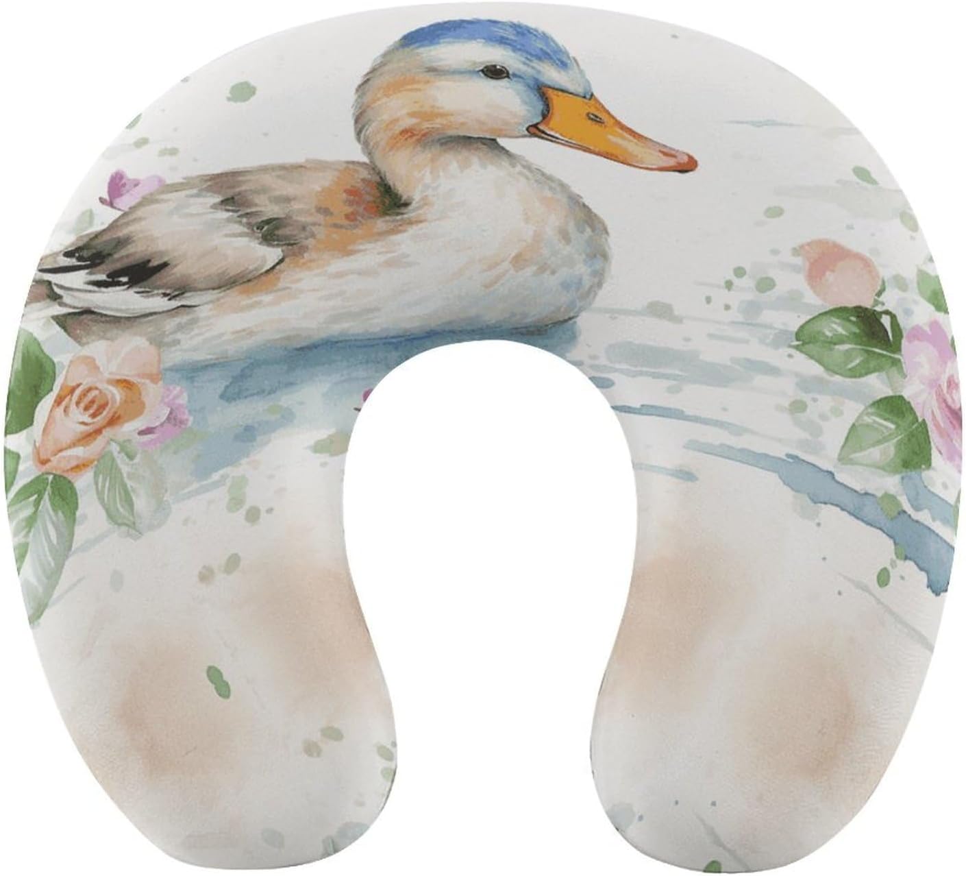 Watercolor Duck Neck Pillow Memory Foam U Shaped Pillows Portable Pillows for Shoulder Travel Head Support Pillow with Concealed Zipper for Airplane Car Home Office