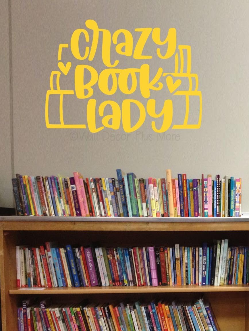 Crazy Book Lady Book Worm Vinyl Wall Art Decal - Modern Inspiring Bedroom Quote Sticker - Reading Room Inspirational Wall Sticker - Removable Quotes for Wall Decor - Vinyl Lettering Decor