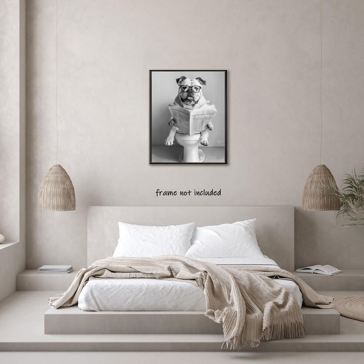Funny Dog wall art Pitbull Sitting On Toilet Reading Newspaper Black and White Canvas Print Retro Bathroom Aesthetic Posters Pet Decor Bathroom Art Wall decor Unframed12x16inch