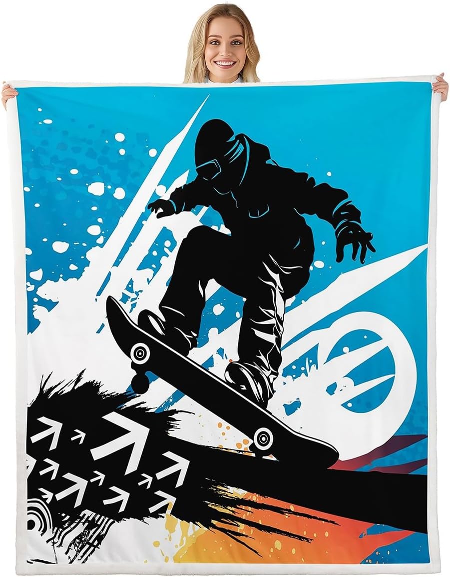 Feelyou Ski Slope Fleece Throw Blanket for Bed Sofa Couch Winter Seasonal Sport Plush Blanket Telfer and Snowboarding Sherpa Blanket Room Decor Arrow Warm Fuzzy Blanket Throw 50"x60"