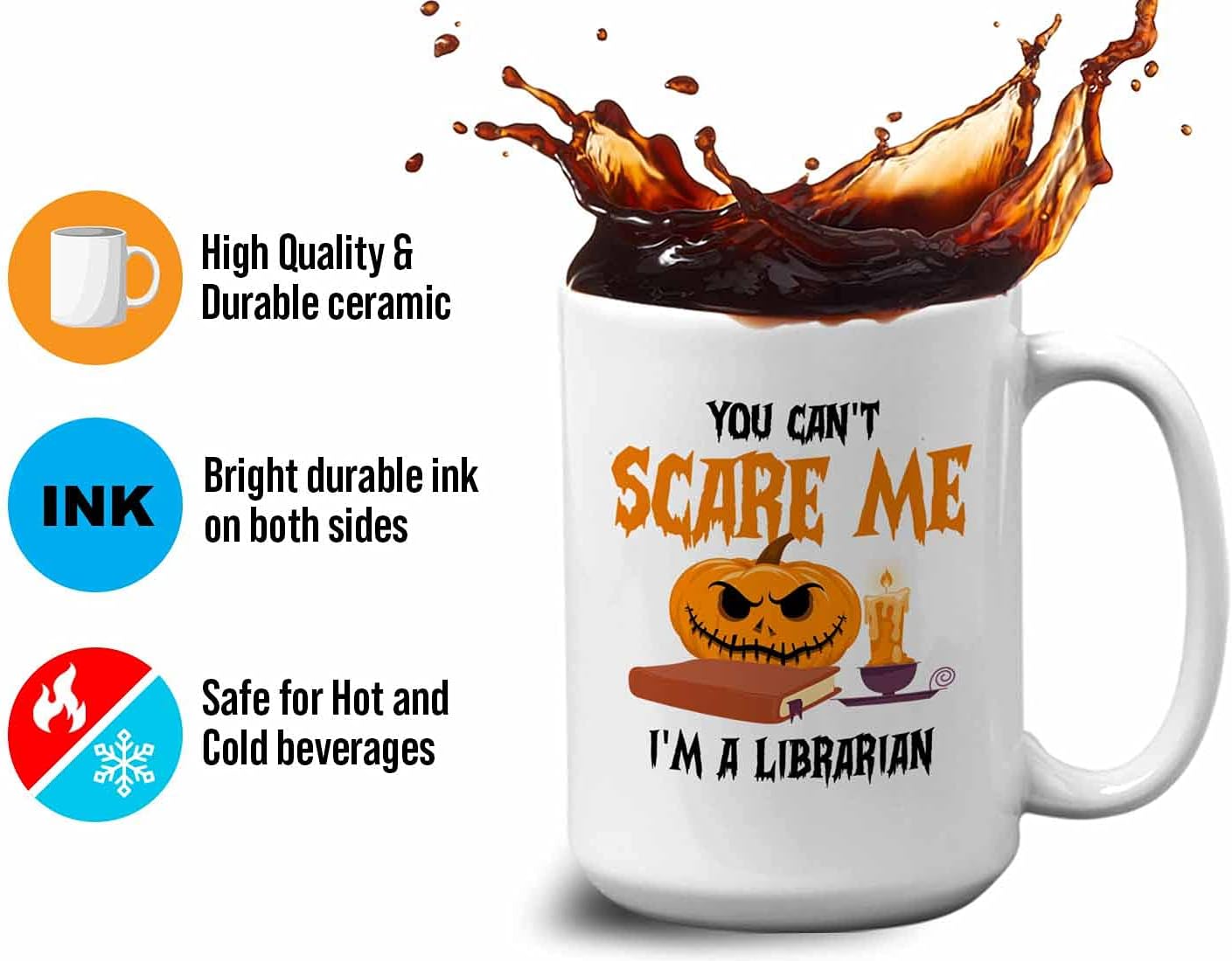 Bubble Hugs You Can't Scare Me Mug White 15 Oz - Funny Reading Book Lovers Literary librarian Halloween Reader - Hellowin, October, Costume, Cospla Horror, Ancient, Festival, Holida Decoration Ideas,
