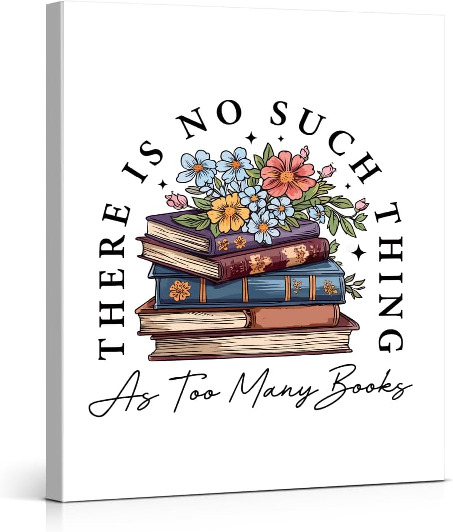 Book Lovers Wall Art Print Floral Books Poster Picture Artwork Bookish Wall Decor for Home Study Reading Room Library 8x10 Canvas Framed