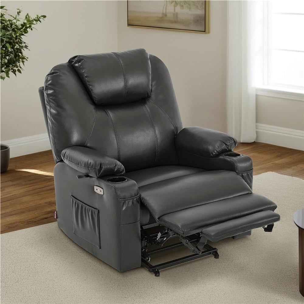Power Lift Recliner Chair with Heat and Massage, Ergonomic Electric Recliner with Stand Assistance, Comfortable Leather Recliner Sofa for Elderly Adults, Living Room Seating