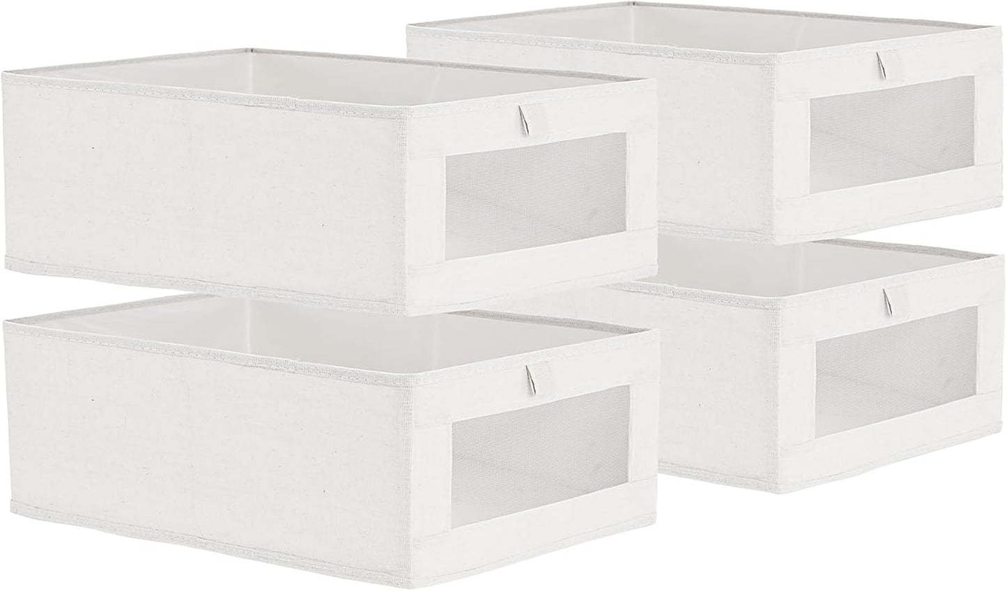 4 Pack linen storage box, with transparent window - foldable clothing storage box, suitable for organizing wardrobes, toys, books | home storage container (4)