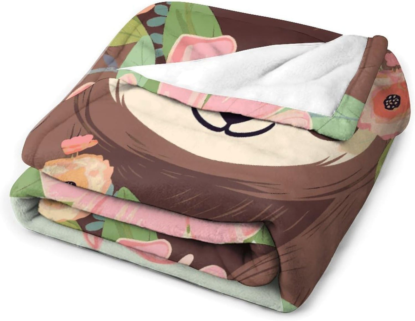 Sloth and Flowers Blanket Super Soft Lightweight Throw Blanket Cute Cozy Warm Bed Blanket Decorative Fuzzy Blanket All-Season Home Decor Gift for Sofa Couch Living Room 60"*80"（150 * 200cm）