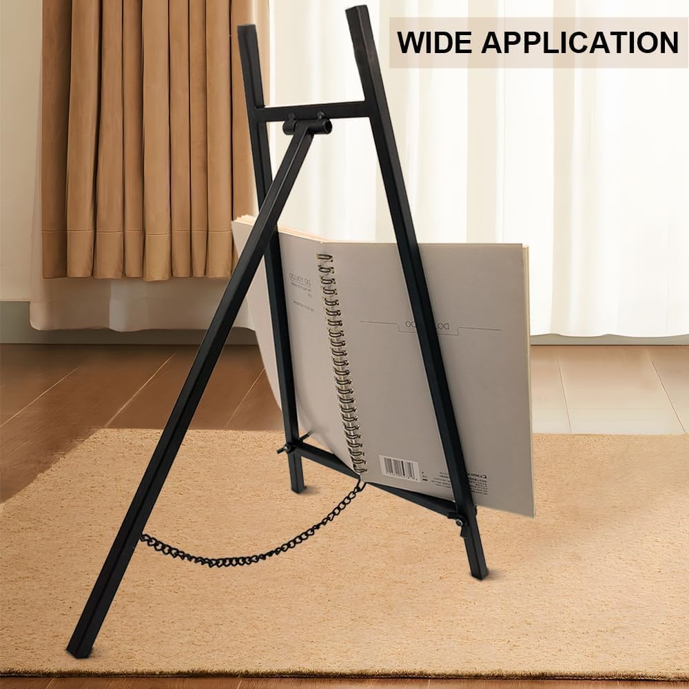 Metal Easel Stand, 16.5" x 8.7" x 4.3" Modern Metal Tripod Plate Stand with Chain Support, Table Top Easel Stand for Mirror, Wedding Display Picture, Board, Platter, Book, Photo(Black)