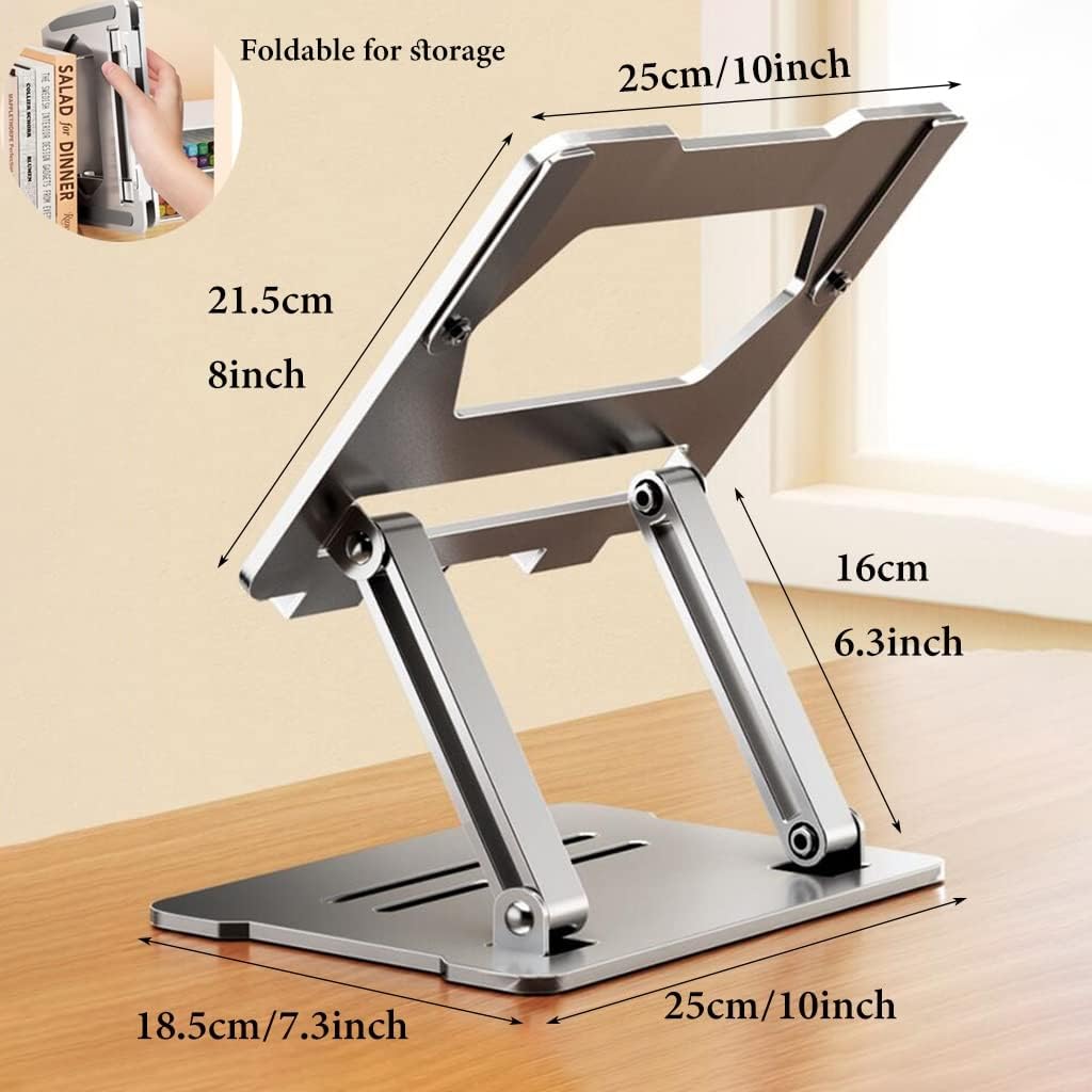 Book Stand for Reading, Cookbook Holder Stand, Foldable Book Holder Stand, Laptop Stand Adjustable Height Angle, Retractable Page Clips, for Tablet Ereader (Color : /Silver) (/Gray) (/Gray )