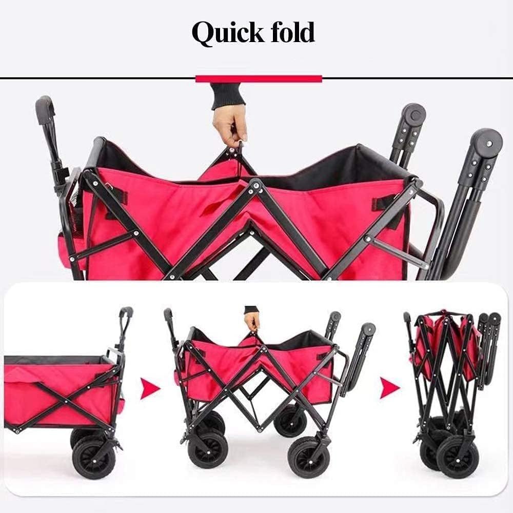 Handcart, Outdoor Multi-Function Wagon, Heavy-Duty Garden Portable Trolley, with 8 inch Rubber Wheels and Shelf, Suitable for Shopping and Picnic in The Park, Camping/Bla