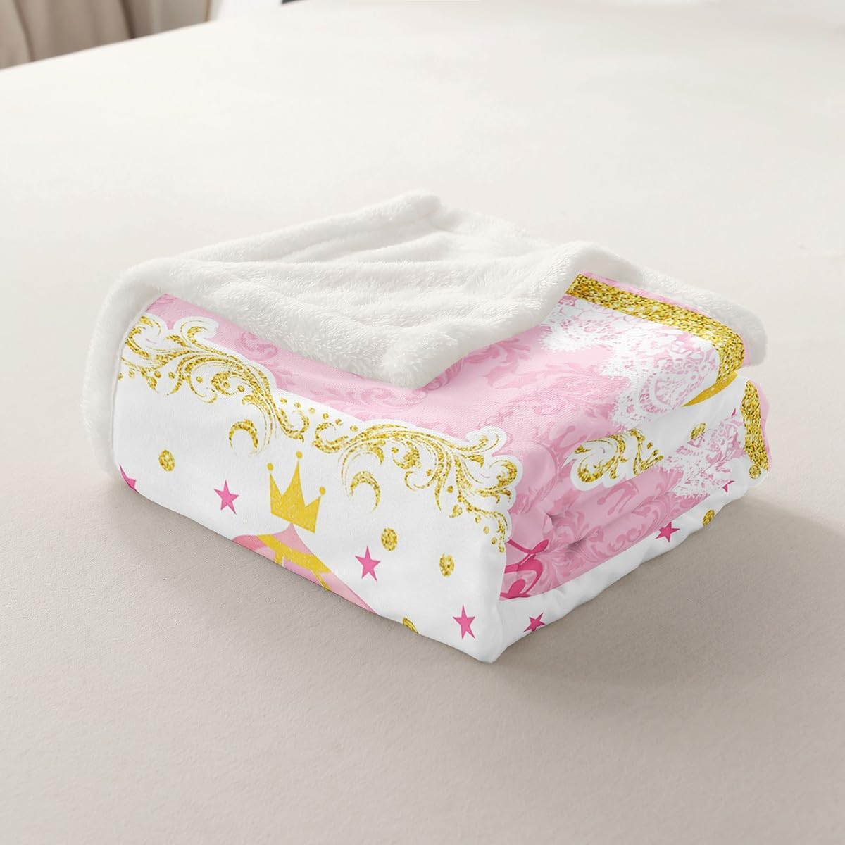 Princess Style Bed Blanket Pink Luxury Throw Blanket Lightweight Soft Cozy Luxury Carriage Fleece Blanket Cute Cartoon Flannel Blanket for Sofa Bedroom Office Travel All Season(Twin 60"x80")