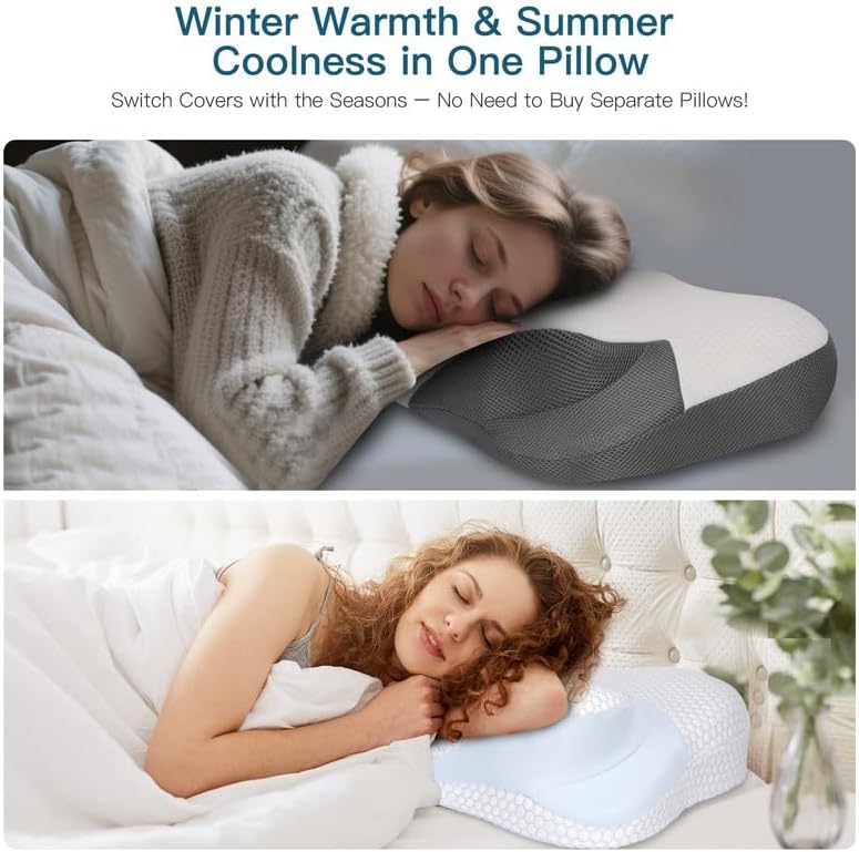 Cervical Neck Pillow for Pillows and Shoulder for Pain Relief Ergonomic Contour Pillow for Side Back Stomach Sleepers, Orthopedic Neck Support Pillow for Sleeping with Cooling and Daily Pillowcases