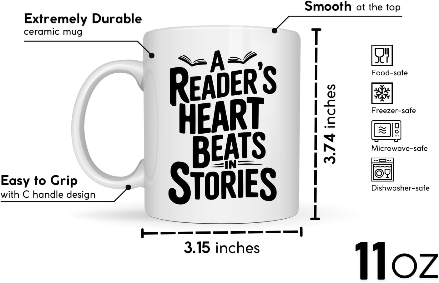 Reader Coffee Mug 11oz White -Reader A - Gift for Reader Book Lover Funny Reading Readers Writers Women Bookish Club