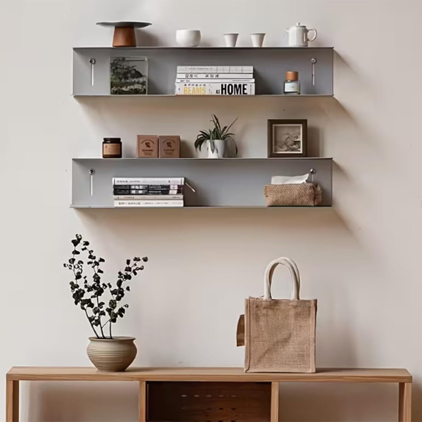 Stainless Steel Floating Shelf Picture Ledge, 23.6 Inch Wall Mounted Display Shelf with Back Guard, Heavy Duty Bathroom & Kitchen Wall Shelf for Decor, Books, Plants and Storage