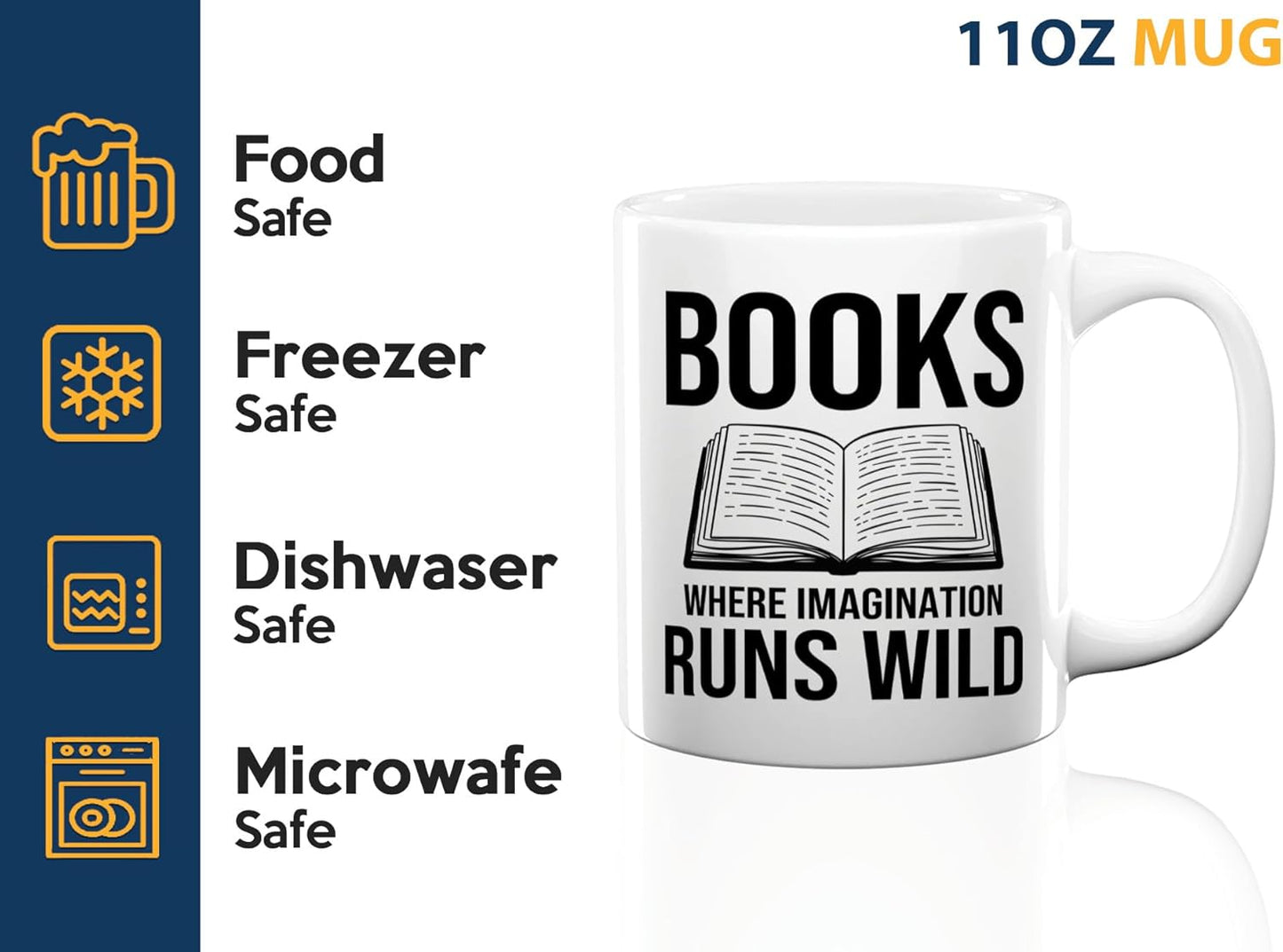 Book Lover Coffee Mug 11oz White -Books Where Imagination - Bookworm Literature Library Book Lover Reader Booked Editor Intellectual Studious