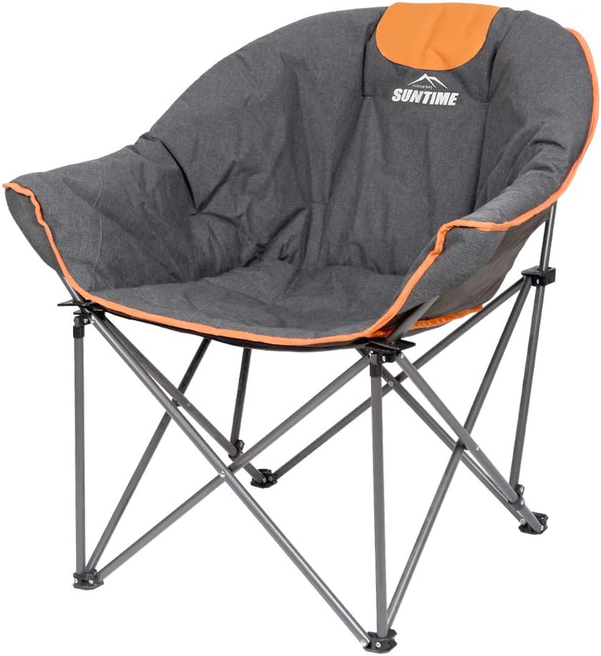 OUTDOOR LIVING SUNTIME Sofa Chair, Oversize Padded Moon Leisure Portable Stable Comfortable Folding Chair for Camping, Hiking, Carry Bag…