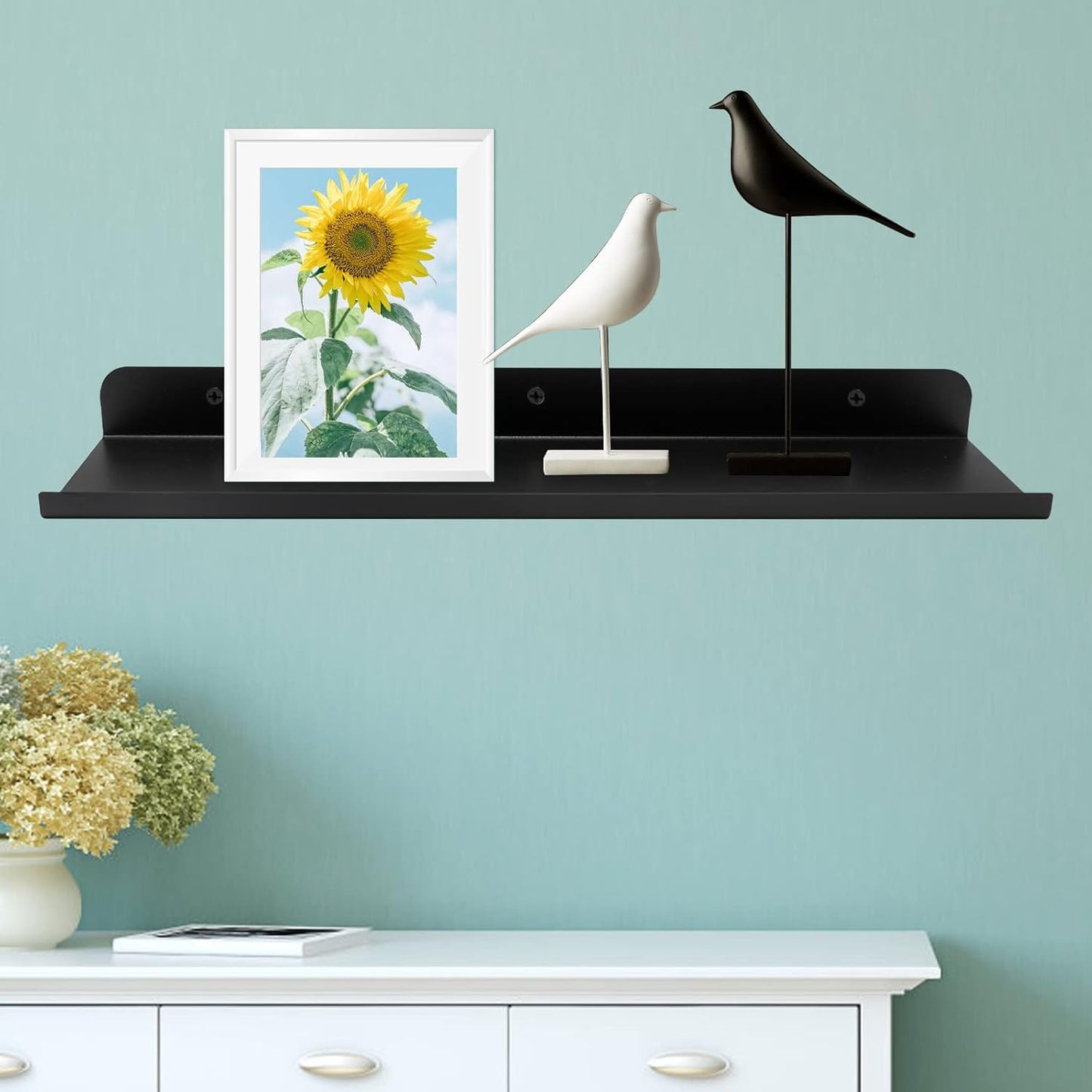 Anxingo Floating Shelves Wall Mounted Bathroom Shelf, Metal Wall Mounted Small Display Shelves, Floating Wall Shelves Shelf Display Storage Wall Mount Home Decor, Matte Black, 2 Pack (16.14" x 3.9")