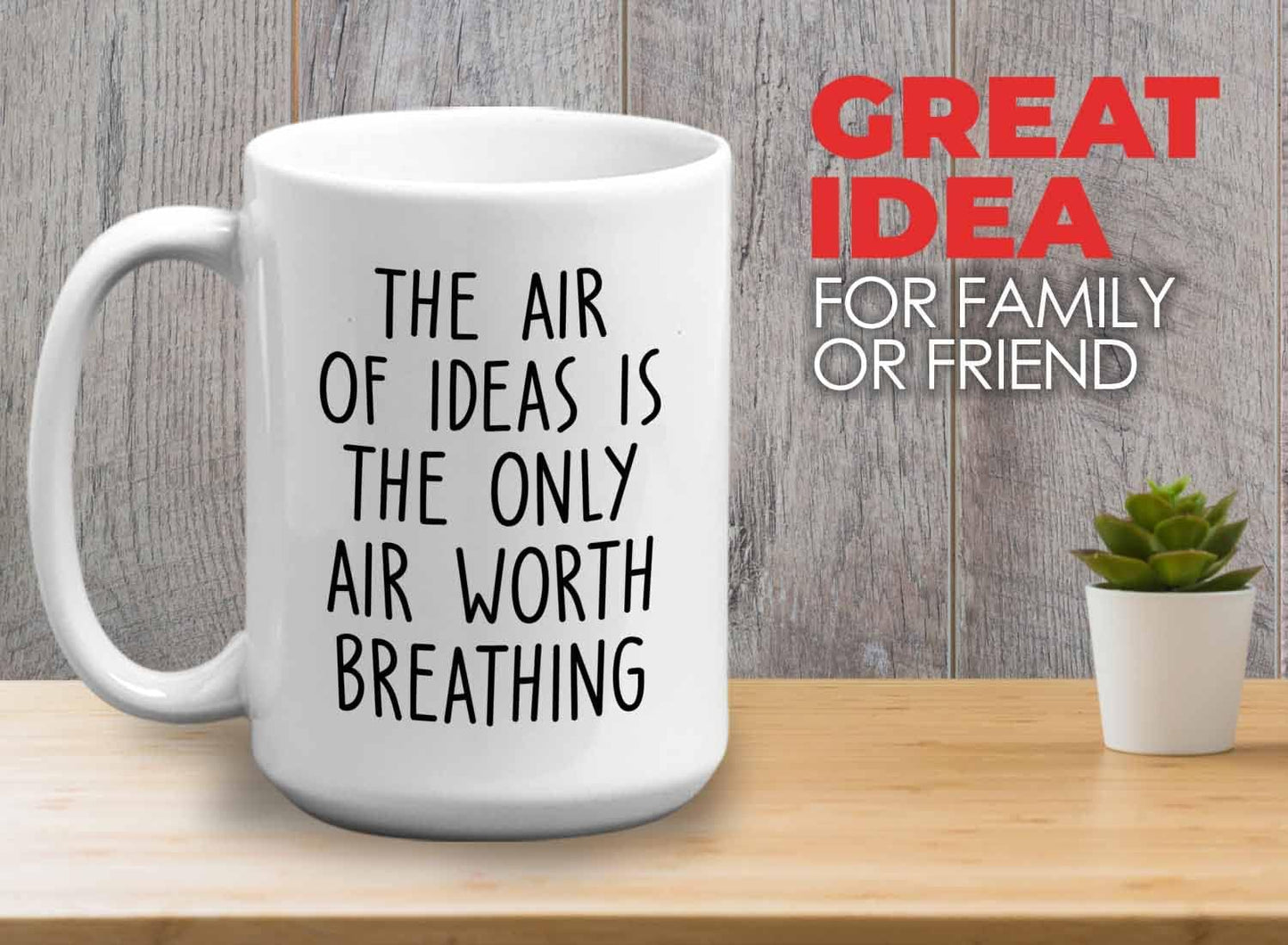 Bubble Hugs Writer Coffee Mug 15oz White - The air of ideas is the only air worth breathing - Reading Book Lover for Bookworm Bibliophile Librarians Author Readers Bookish
