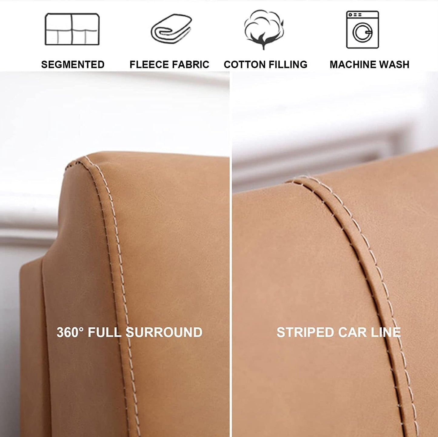 Large Reading Pillow Leather Headboard Backrest Rest Cushion,Rebound Sponge FillingUpholstered Lumbar Pad Washable Cover(Size:No headboard 78.7"/200cm,Color:B)