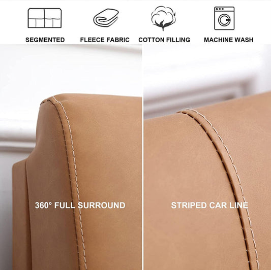Large Reading Pillow Leather Headboard Backrest Rest Cushion,Rebound Sponge FillingUpholstered Lumbar Pad Washable Cover(Size:No headboard 78.7"/200cm,Color:B)