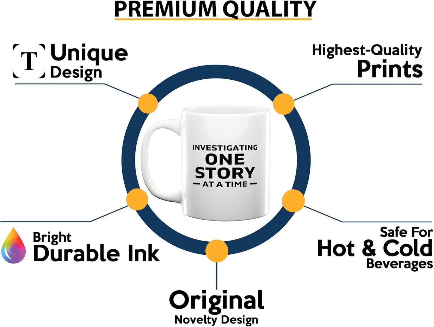 Journalist Coffee Mug 11oz White -Investigating One Story - Reading Lover Book Club Gift Author Appreciation Writer Journalism Novelist Scriptwriter