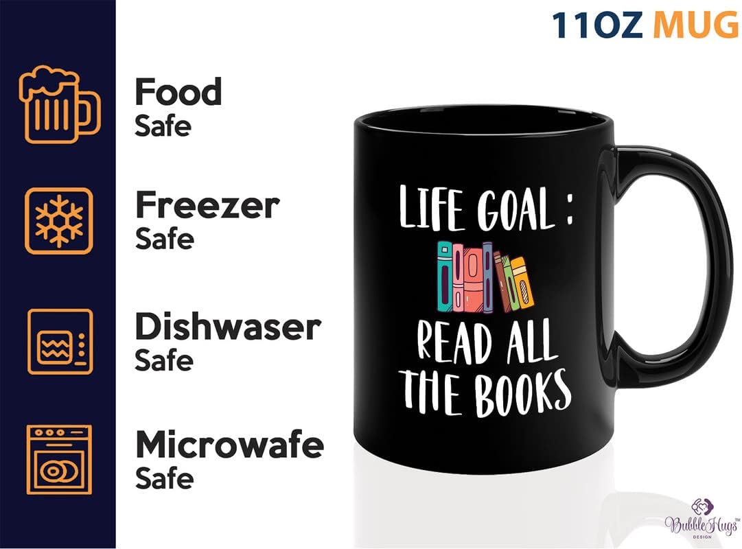 Reading Lover Coffee Mug 11oz Black - Life Goal Read All The Books - Gift For Poets Bookish People Bibliophile Librarian Book Club Reader