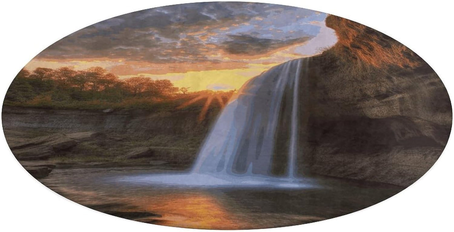 Waterfall at Sunset Circle Rug Retro Luxury Coral Velvet Floor Mat Non Slip Soft Indoor Floor Carpet Comfy Thickened Area Rugs Modern Aesthetic Minimalist Carpets for Home Decor