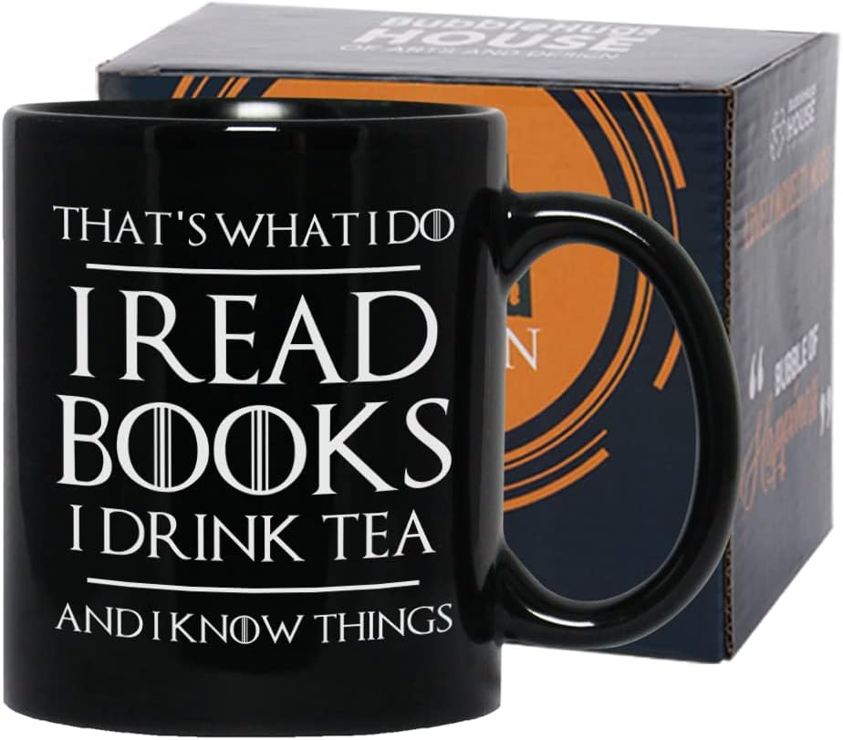 Bubble Hugs Book Lover Coffee Mug 11oz Black - Read Books Drink Tea - Reading Reader Tea I Know Things Book Addict Bookish Novelist Librarian Writer