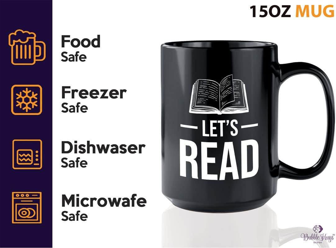 Book Lover Coffee Mug 15oz Black - Let's Read - Ideal Literary Gift for Readers & Bookworms Librarian Book Nerd Gifts