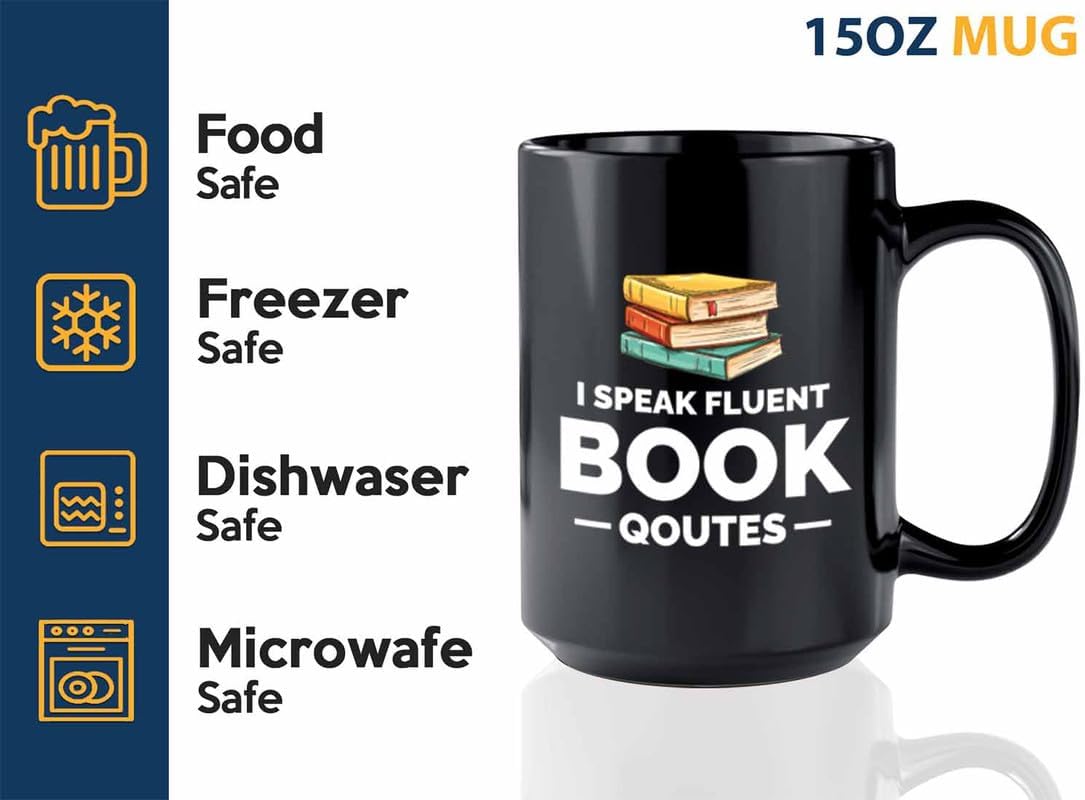Book Lover Coffee Mug 15oz Black - i speak fluent book - Gift For Poets Bookish People Bibliophile Librarian Book Club Reader