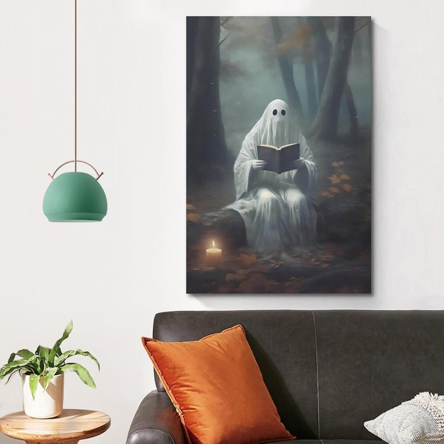 Halloween Ghost Reading Book Prints Gothic Dark Canvas Art Posters for Room Aesthetic And Wall Art Living Room Decor Poster 12x18inch(30x45cm) Unframe-style