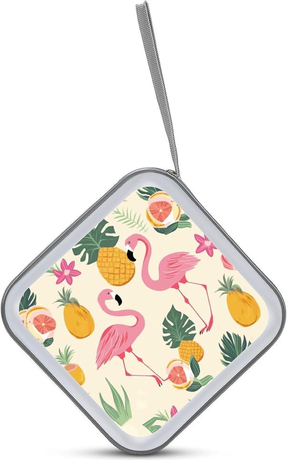 Flamingos And Pineapples CD Case 40 Capacity Case Zipper CD Collection Bag with Handles Cover DVD Storage Hard Plastic DVD Disc Cases Storage Binder for Car Home Office Travel
