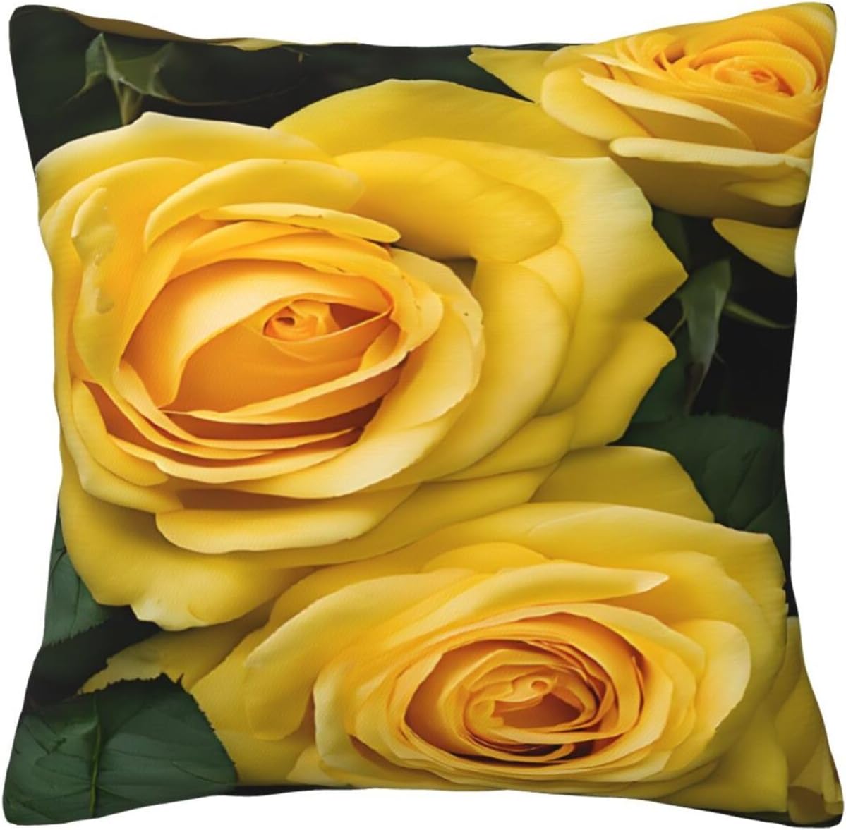 All-Season Square Pillow Covers 18"X18", Yellow Roses, Decorative Throw Pillow Covers for Sofa Bed Couch, Hidden Zipper Cushion Cover, Square Lumbar & Accent Pillowcases for Home Decor