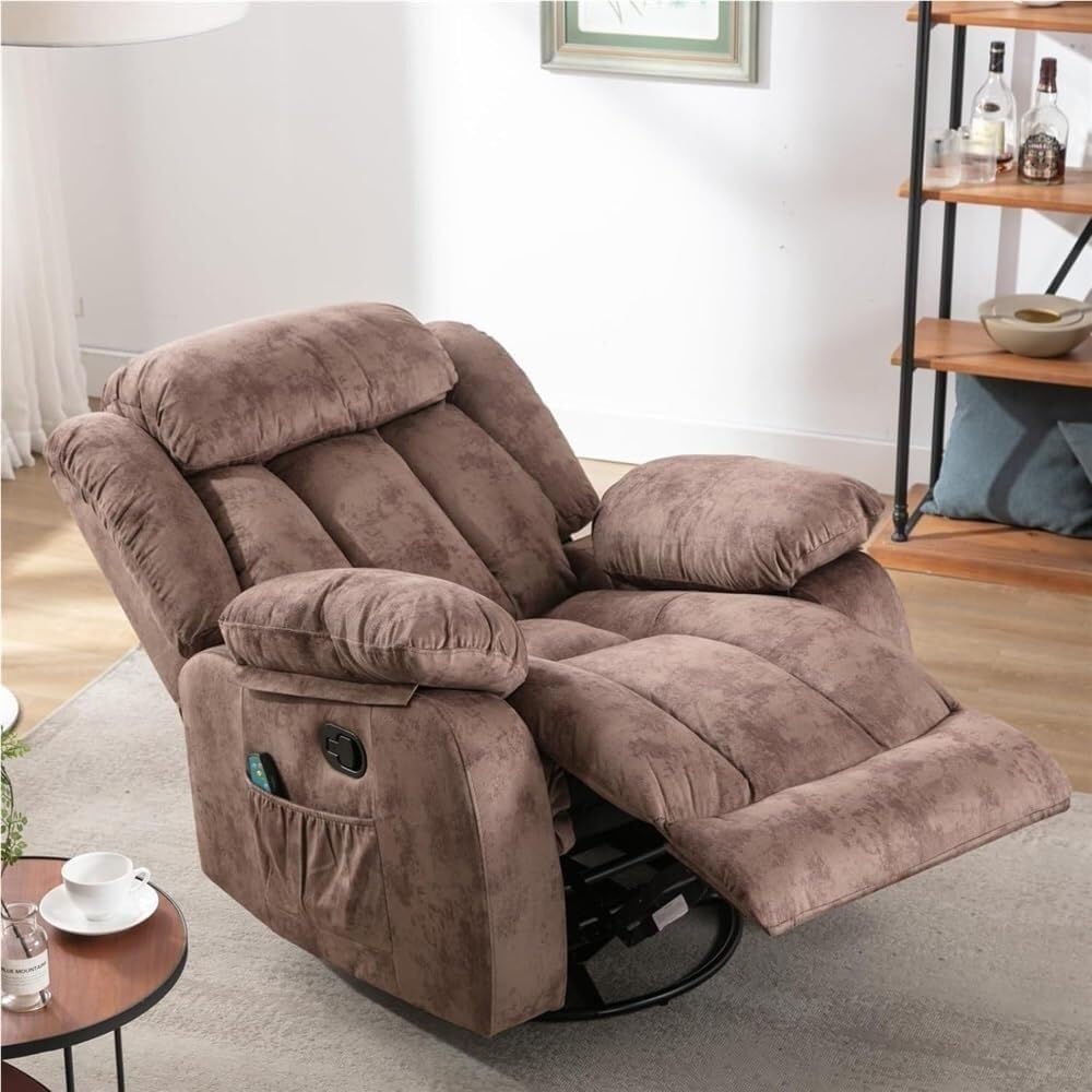 360 Swivel Rocker Recliner Chair for Adults Manual Rocking with Heat and Vibration Massage Ergonomic Living Room Sofa for Elderly