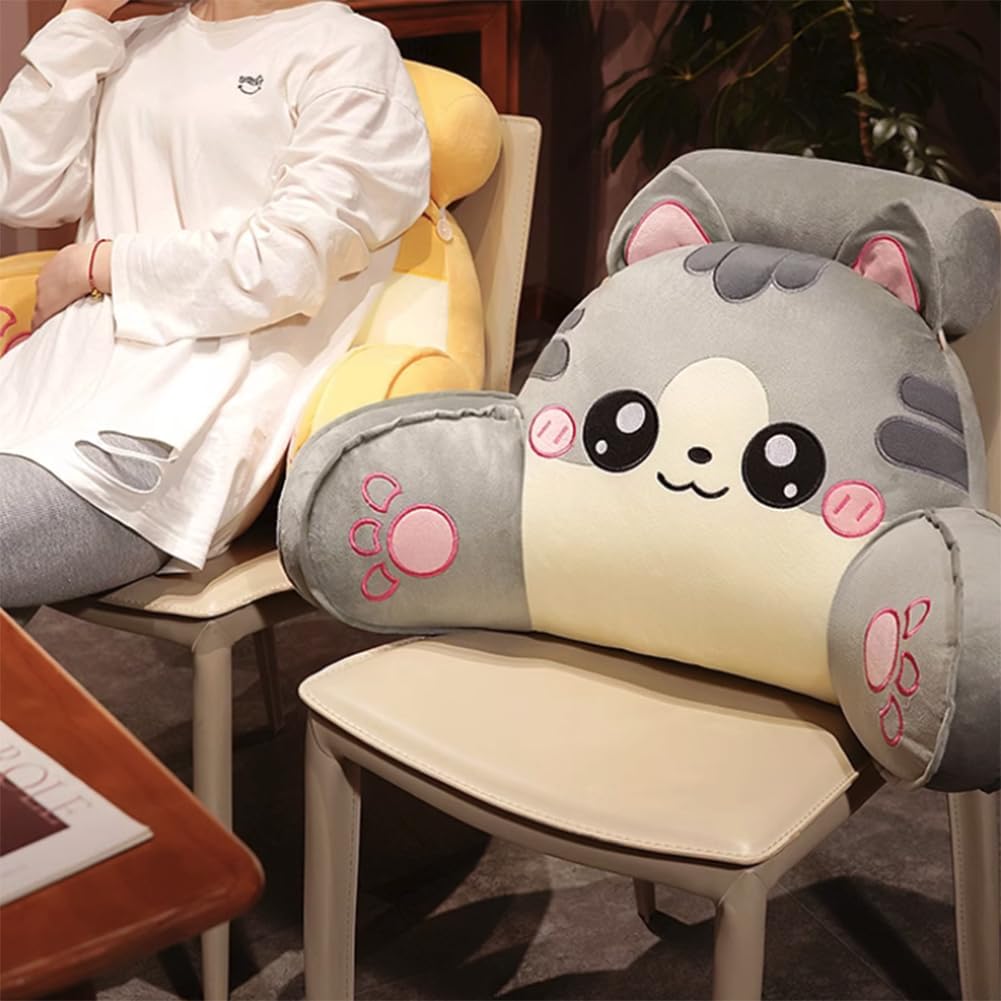 Cute Cat Bed Backrest Pillow with Arms Sofa Rest Reading Pillow Office Chair Lumbar Support Pillow with Neck Bolster (Gray, 70×50CM/27.56"×19.7"(for Bed))