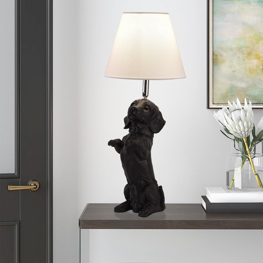 Black Dachshund Dog Table Lamp Creative Puppy Resin Desk Lamp Farmhouse Dachshund Pet Animals Nightstand Lamp for Bedroom Living Room Children’s Room Office Cafe