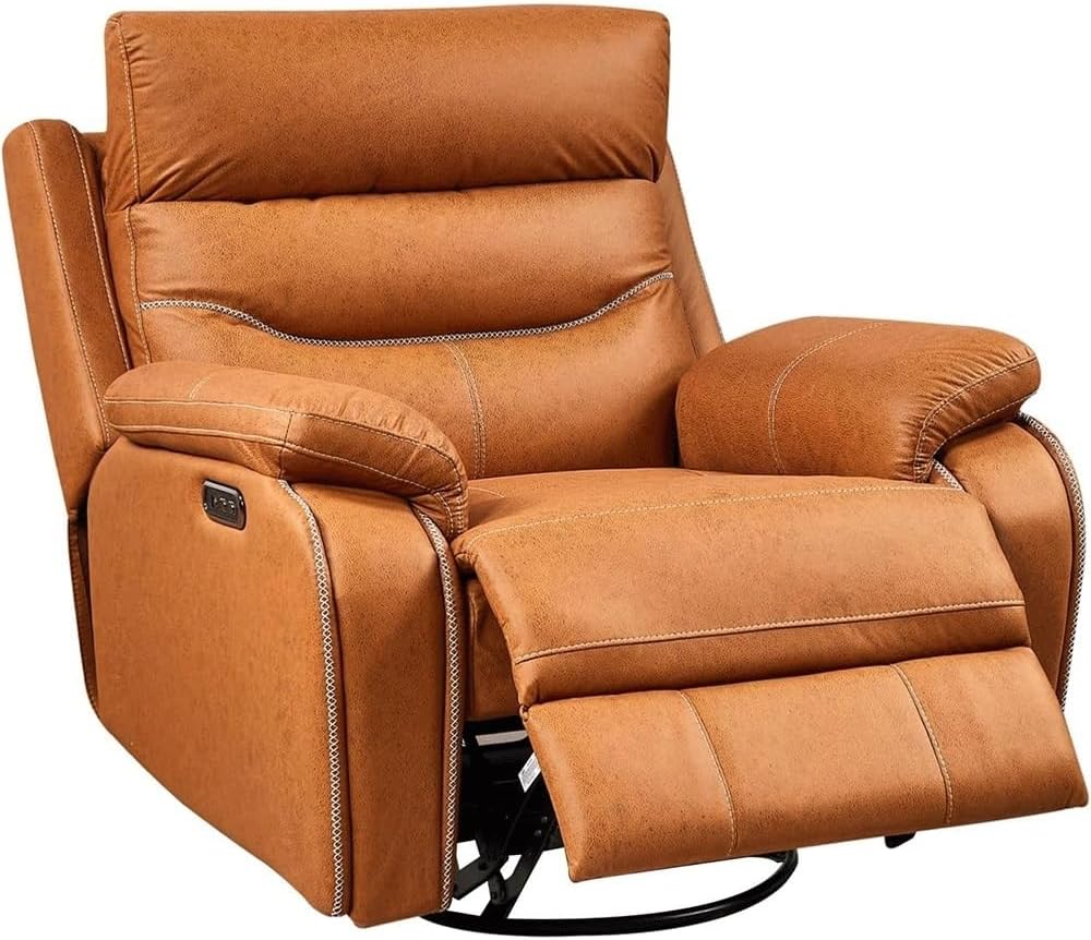 Power Recliner Chair with Power Headrest, Electric Nursery Rocker for Elderly with One-Key Reset Button, Brown Leather Glider Recliner for Bedroom & Living Room