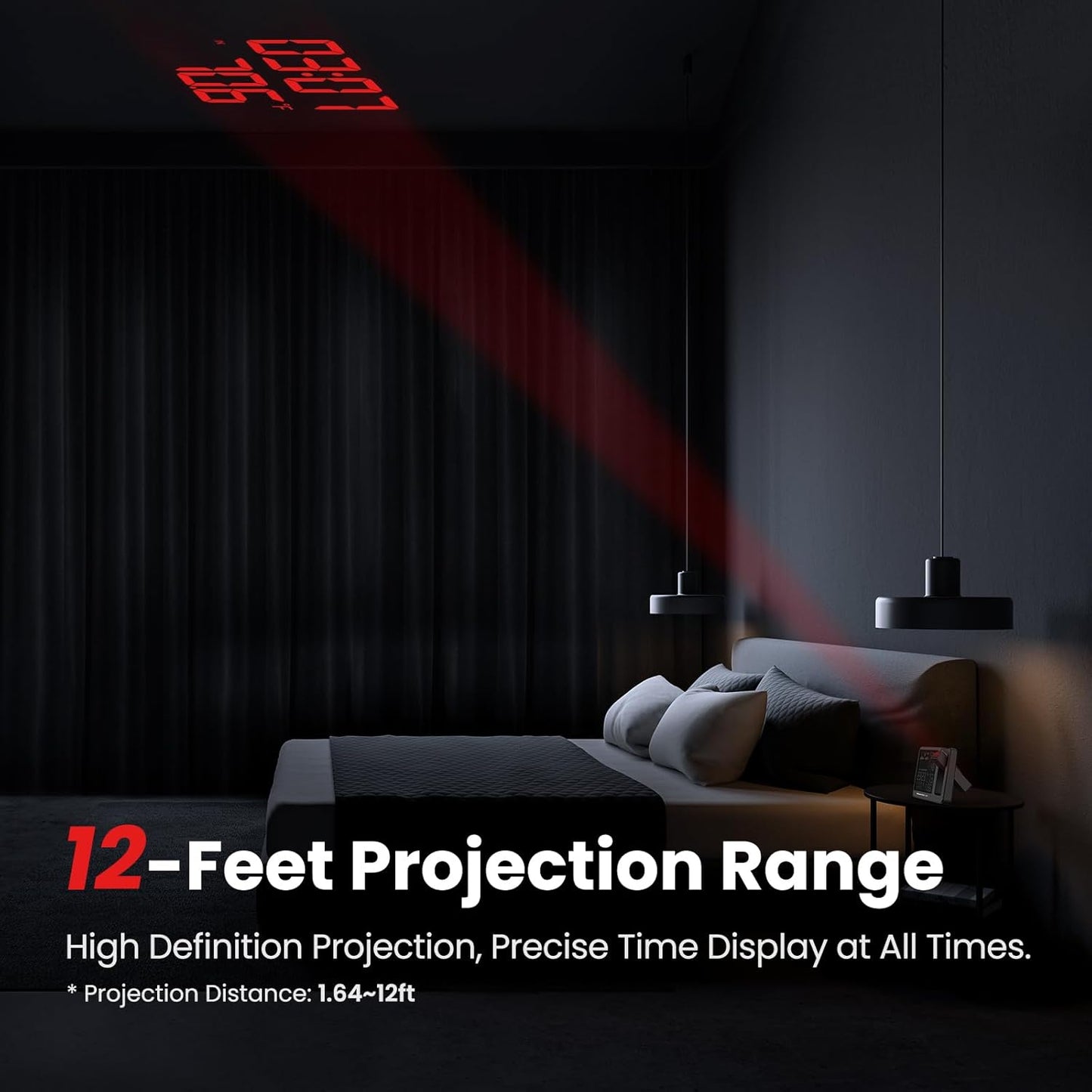 Newentor Projection Alarm Clock, Projection Clock for Bedroom Ceiling, Weather Station Thermometer with Projector Indoor Outdoor TEM&Hum, Forecast, Adjustable Backlight, Black with Red Projector