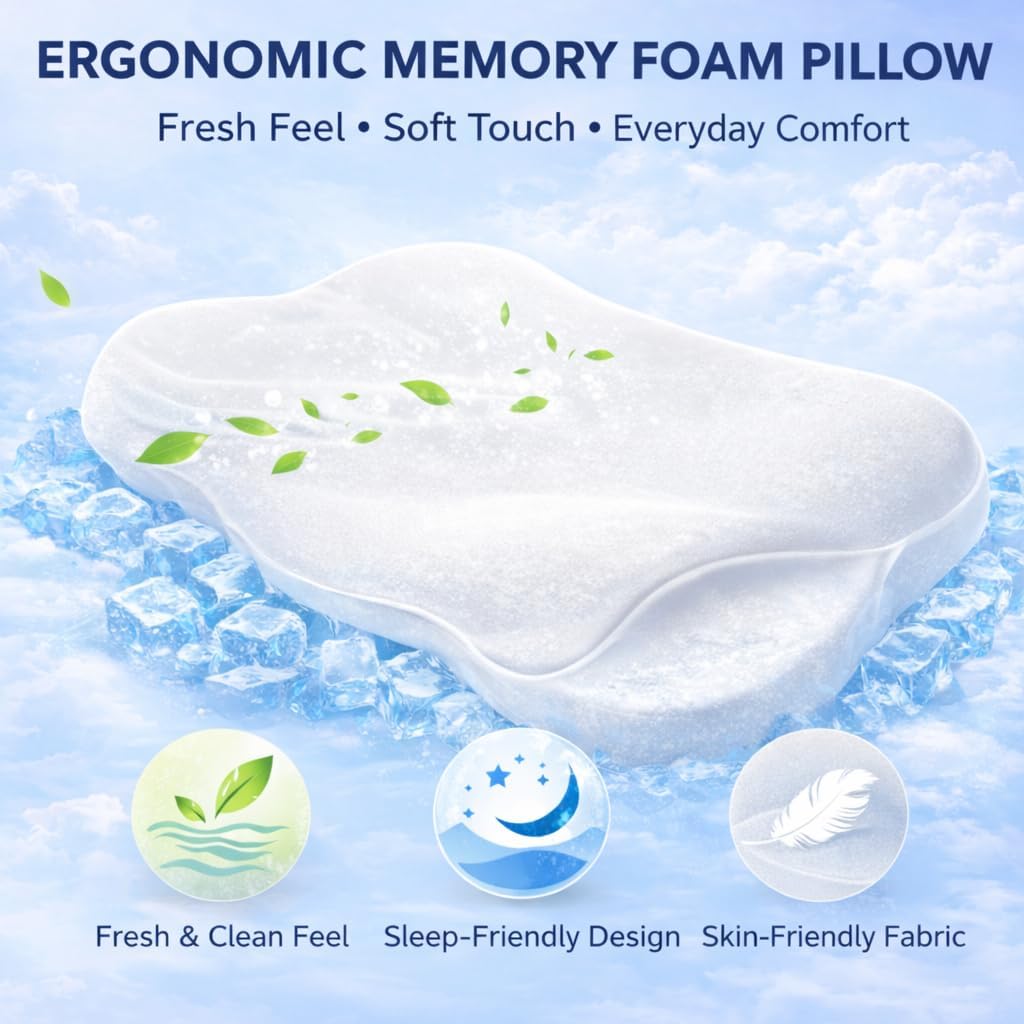 Ergonomic Memory Foam Cloud Pillow,Japanese One-Piece Molded Slow Rebound Design for Cervical Neck Relaxation & Support,Sofa,Bed Reading,Pregnancy,Side Sleepers,Knee & Leg Support,Travel (White)